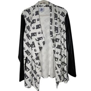Juicy Couture All-Over Logo/Crown Graphic Open Front Coatigan - L